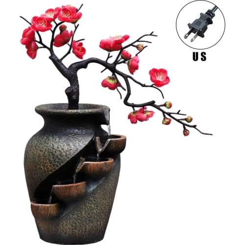 Garden Simulation Plant Vase Crafts Resin Waterfall Fountain Home Indoor Office Desktop Decor Flowing Water Landscape Ornament