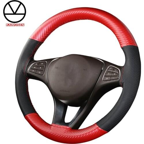 KAWOSEN 15"/38cm Hand-Stitched Top Layer Leather Car Steering Wheel Cover Anti-slip Steering-Wheel Braid Stitch On Wrap SWCH15