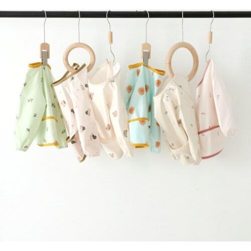 INS Korean Style Baby Bib Long Sleeve Smock Children Dinner Clothes Feeding Coverall Cartoon Print Kids Accessory Clothes