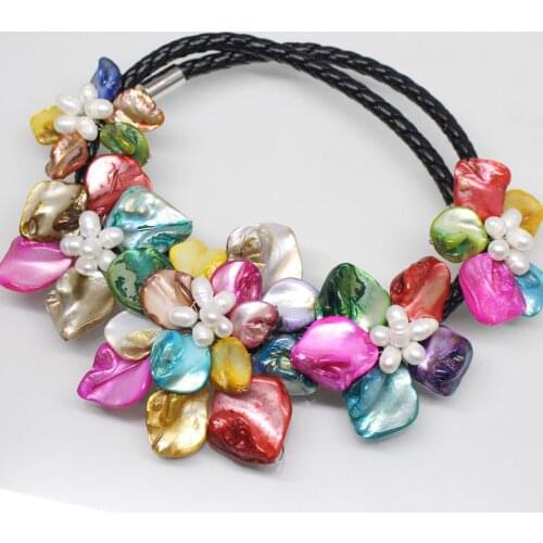 Beauty 50mm-70mm 5Flower Necklace 18inches Baroque Shell Mother of Pearl Handmade Choose Color