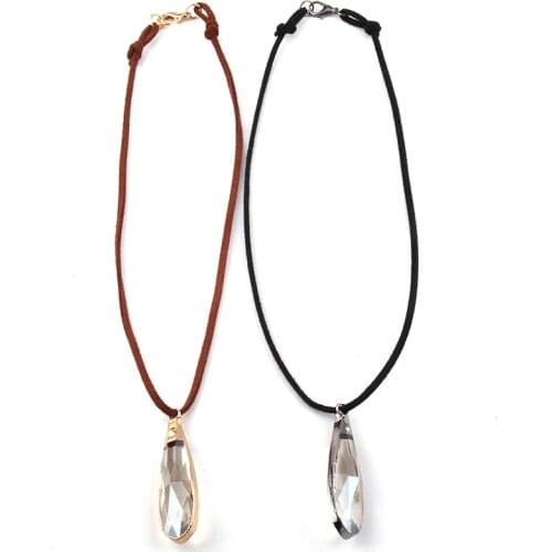 Fashion Jewelry Brown/Black Rope Glass Drop Pendant Chokers Necklaces Women Ethnic Necklace