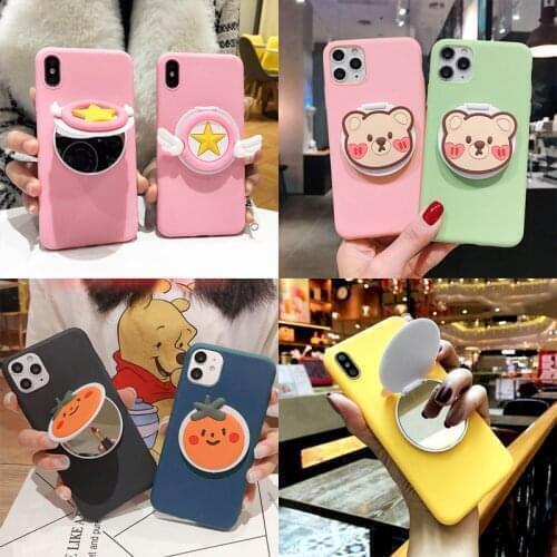 Cartoon Makeup Mirror Stand Case for Samsung Galaxy A3 2016 A5 2017 A6 A7 2019 A8 Star A9 2018 A01 A20E Soft Star Wing TPU Cover