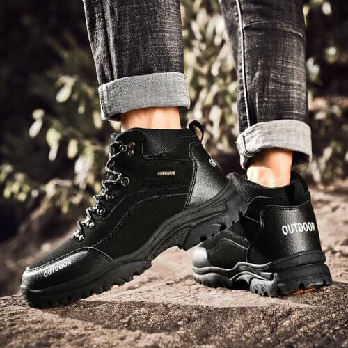 Mens Winter Hiking Work Boots Snow Warm Sneaker Shoes Waterproof Leather Outdoor High Top Mountaineering Shoes