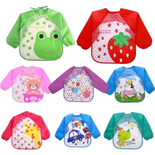 Cartoon Animal Feeding Baby Bibs Toddler EVA Waterproof Bibs Long Sleeve Back Tie Baby Feeding Apron For 1-5T Boys Girls