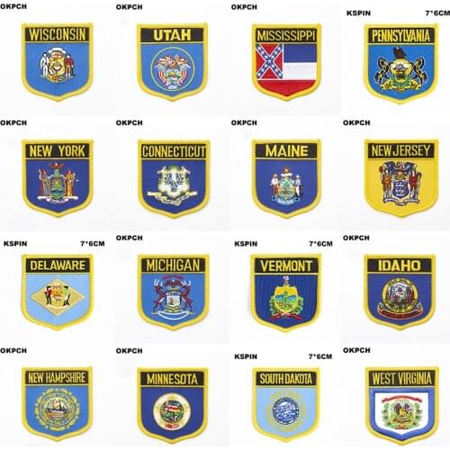 U.S.A Shield Shape Flag Patches Wisconsin Utah Mississippi Pennsylvania New York Connecticut Maine