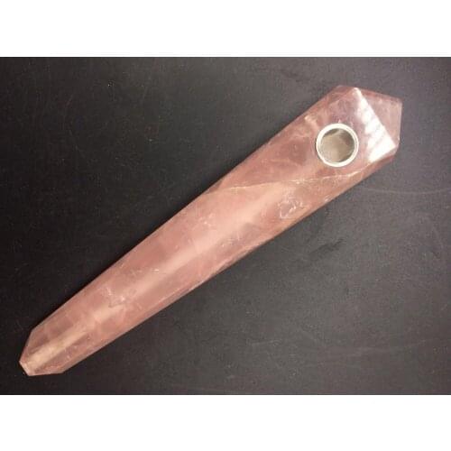 Natural pink quartz long Cigarette holder rose crystal smoking crystal wand pipes with 1 Metal screenand 1cleaning brush