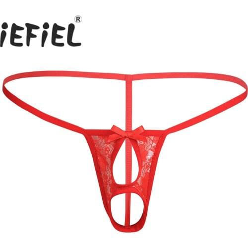 Mens Male Lingerie G-String Panties Sissy Sexy Bikini Floral Lace G-string Underwear Underpants Jockstraps Panties for Nightwear