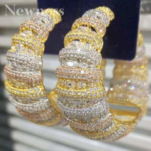 Newness Luxury Geometric bambo Hoop Earrings For Women Accessories Full Cubic Zirconia Earrings Jewelry pendientes mujer moda