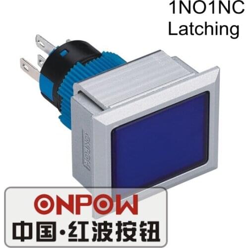 ONPOW 22mm Latching 1NO1NC LED illuminated Rectangle Plastic push button switch (LAS1-AWJ-11Z/B/12V) CE, UL, ROHS