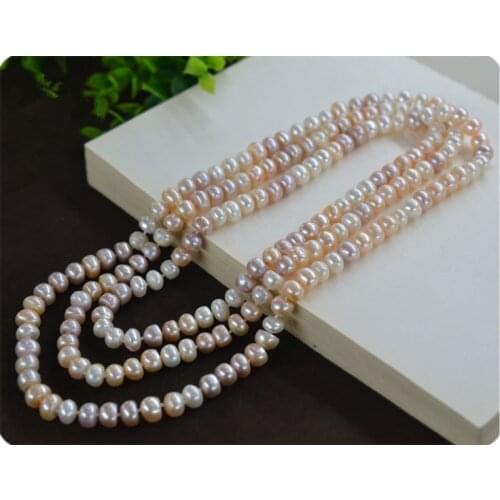 Original design 120 cm necklace natural mix colour 5 x8mm steamed bread pearl long sweater chain fashion jewelry