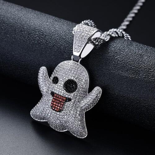 Bling Iced Out Funny Ghost Grimace Necklace Pendant Gold Silver Color Micro Pave Cubic Zirconia Hip Hop Men Jewelry for Gift