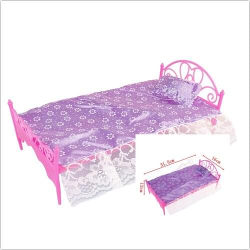 Pink Color Plastic Bed Bedroom Furniture For Dolls Dollhouse Furniture Toy For Children Doll Pretend Play Toy