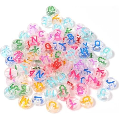 100Pcs Transparent 7mm Letter Beads Green Blue Pink Purple Color Craft Components For Bracelets Earring Jewelry Making