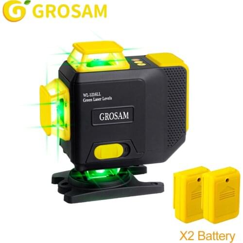 GROSAM Laser level 12/16 line self-leveling 360 horizontal green laser beam line horizontal and vertical cross line indoor