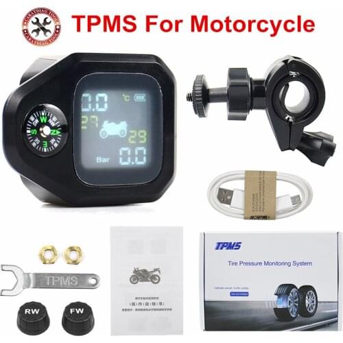 Highly Accurate USB Solar Charging Motorcycle TPMS Motor Tire Pressure Tyre Temperature Monitoring Alarm System 2 Sensors
