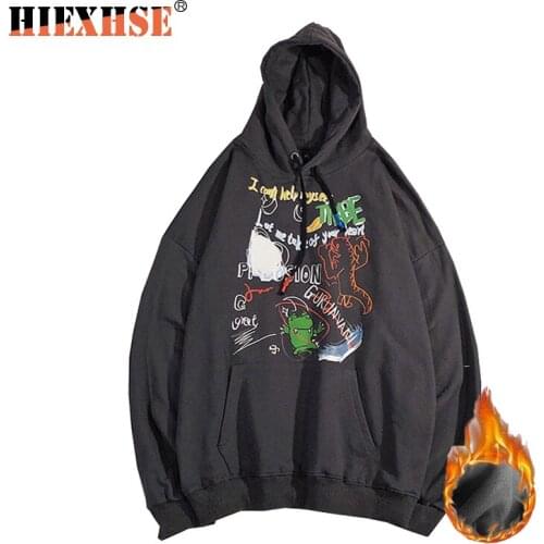 Hoodie Men Streetwear Fleece Harajuku Hip Hop Graffiti Print Casual Brand Hoodies Sweatshirt Pullover Spring Plus Hoodie Men