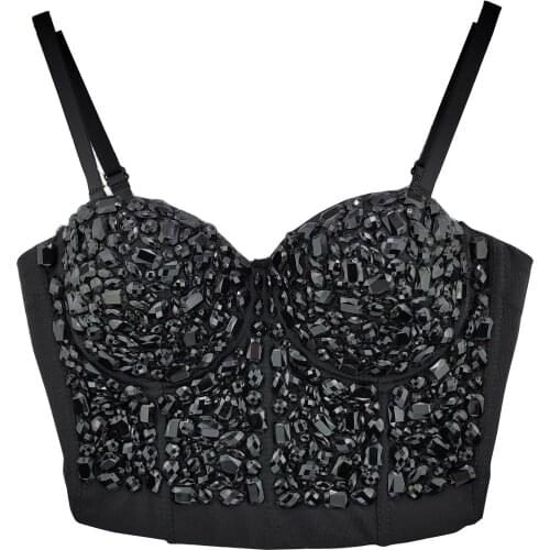 Beading Acrylic Cropped Crop Top To Wear Out Autumn Corset Top Nightclub Sexy Tops Women Bra Push Up Bustier Female Tops Mujer