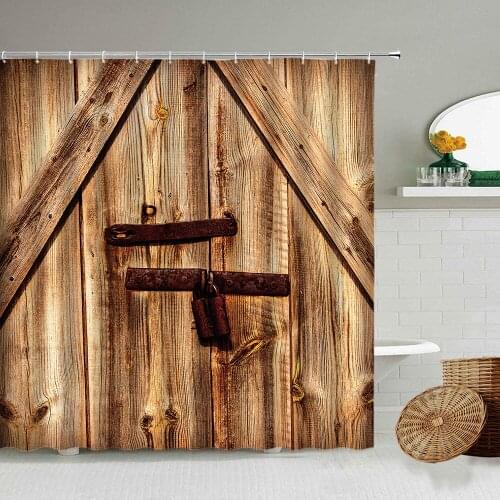 Retro Old Wooden Door Shower Curtain Farmhouse Bicycle Bathroom Waterproof Polyester Fabric Screen Multi-size Home Decoration