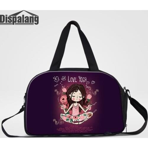 Cartoon Yoga Prints Tote Shoulder Travel Bag Women Travel Duffle Bags Weekender Luggage Bag Cute Overnight Bag With Shoes Pocket