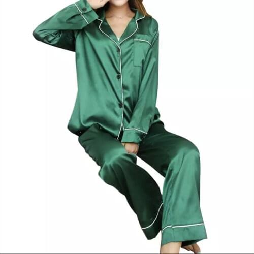 Women Pajamas Set Sleepwear Winter Long Sleeve Mujer Pijamas Sexy Lingerie Nightwear Silk Satin Pyjamas Suit 2Pcs Sleeping Shirt