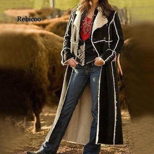 Long Suede Trench Coat Plus Velvet Women Plus Size 5XL Fashion Casual Elegant Warm Winter Solid Lapel Windbreaker Coat