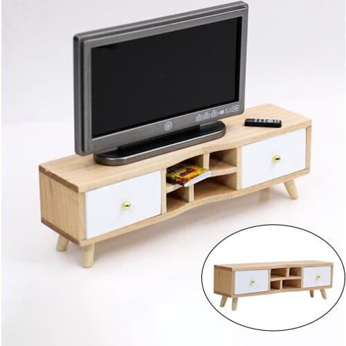 1:12 TV Cabinet Dollhouse Miniature Furniture Wooden Dolls House Accessories Simulation Furniture Living Room for Kids