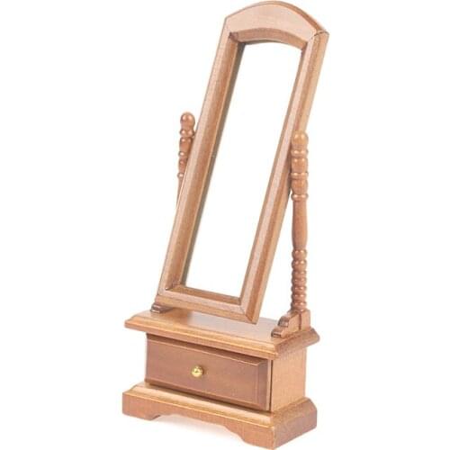 1pcs 1:12 Dollhouse Miniature Wood Full-Length Dressing Mirror Model With Drawer Dollhouse Miniature Furniture Decor