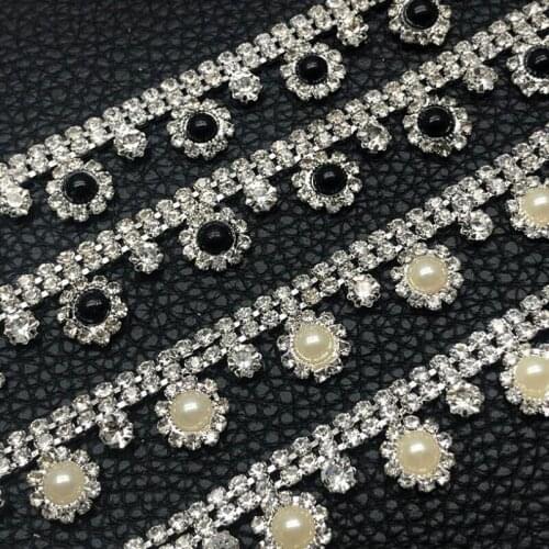 10Yards White Black Rhinestone Trim Crystal Diamond Handmade Bridal Embellishment for Sewing DIY Wedding Decorations