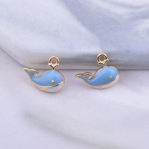 10pcs 9*11mm Enamel Mini whale Charms Copper High quality Gold Color Orcas Animals Small Pendant Diy Jewelry Making