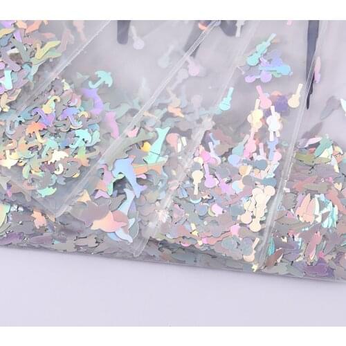 12Bags Holographic Multi-Shapes Nail Glitter Sequins Laser AB Dolphin Rabbit Confetti Glitter UV Gel Polish Nail Glitter Flakes