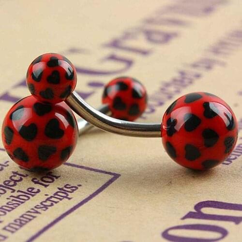 2pcs Red Black Hearts UV Ball Stainless Steel Barbell Belly Piercing Navel Ring For Women