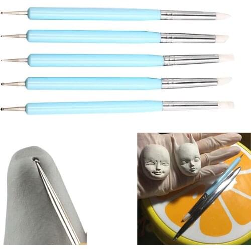 5pcs/set Double-ended Dotting Tools Set Nail Art Embossing Tools Pottery Craft Art Silicone Brushes