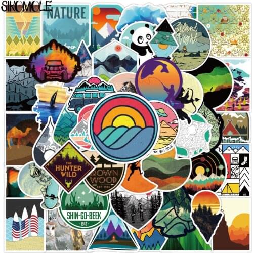 50PCS Outdoor Travel Scenery Stickers Trolley Graffiti Round Stickers Cute Waterproof Guitar Skateboard Doodle Stickers F3