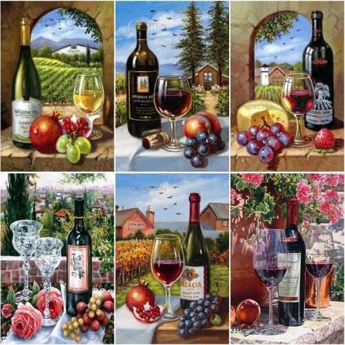 5D Diy Embroidery Square Round Diamond Kit Fruit Series Red Wine Bottle Home Decoration Restaurant Artwork Decorative Painting