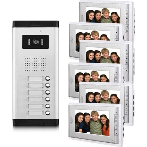 6/8/10/12 Unit apartments video intercom system 7 Inch video door phone Kit Video Doorbell for for 6-12 Household Apartment