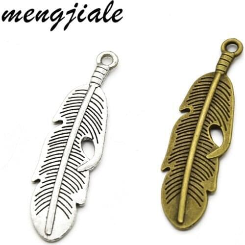 8pcs Wholesale Two Color Feather Charms Zinc Alloy Metal Vintage Pendants For DIY Handmade Jewelry Accessories Making 49*13mm