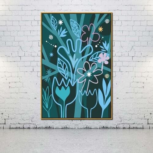 Artcozy Oil Canvas Painting abstract blue flower For Home Decoration Wall Art