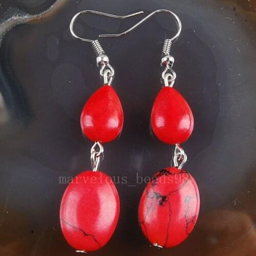 Free shipping Fashion Jewelry Red howlite Earrings Pair MC2167