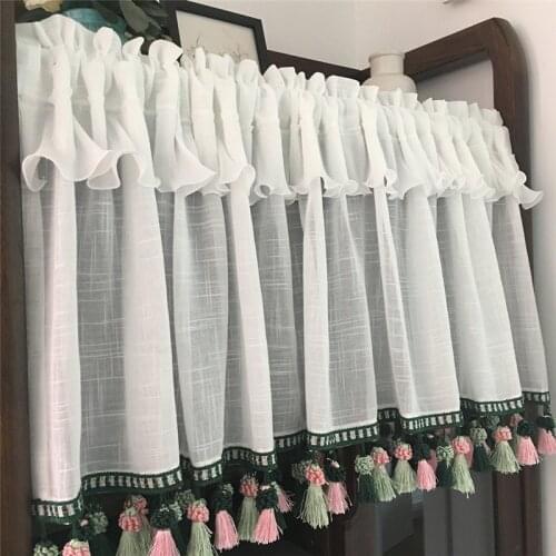 Free Shipping Tassel Purdah Soild Half Curtain Coffee Tea Shades Kitchen Short Blinds Small Drapes Home Window Decora Valance