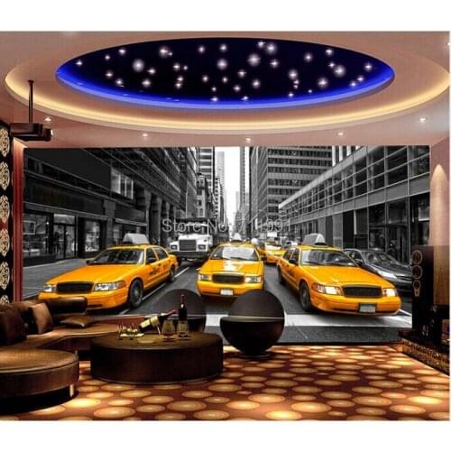 Free shipping custom- modern 3D mural bedroom living room TV backdrop wallpaper streets of New York Restaurant Yellow Car Taxi