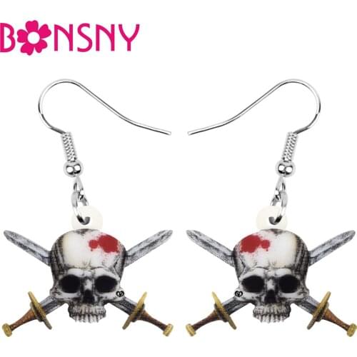 Bonsny Acrylic Halloween Skull Earrings Lightweight Printing Big Dangle Drop Jewelry For Women Girls Teen Classic Festival Gift