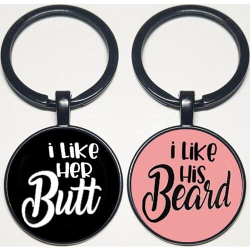 XKXLHJ 2pcs I Like His Beard I Like Her Butt Keychain Set ,Gifts For Couple, Couples Gift Set, Matching Couple Funny Keychain
