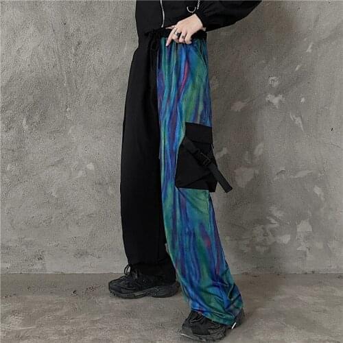 Fashion Vintage Pants Women Streetwear High Waist Trousers stitching colorful gradient thin trousers Korean Casual Straight Pant