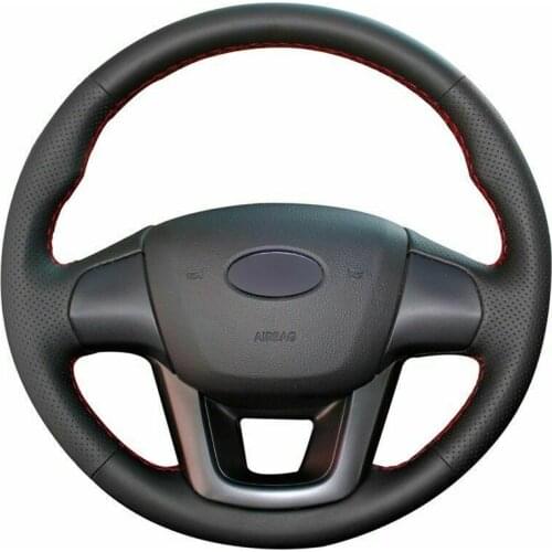 For Kia K2 Rio 2011-2013 Top Leather Steering Wheel Hand-stitch on Wrap Cover