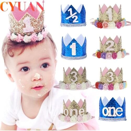 CYUAN 1 2 3 Birthday Caps Flower Crown 1st Birthday Hat Newborn Baby Shower Kids One First Birthday Party Decorations Supplies