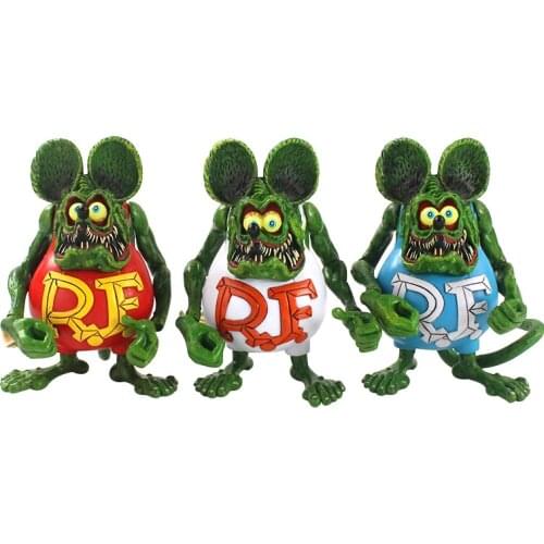 12cm 1pcs Anime Animal Crazy Mouse Rat Fink Movable PVC Action Figure Collection Model Toys Christmas Kids Gifts Brinquedos