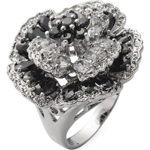 Fleure Esme Luxury Vintage Wedding Rings Jewelry For Women White And Blcak Cubic Zirconia Rhodium Plated R917 size 6-10 11 12 13