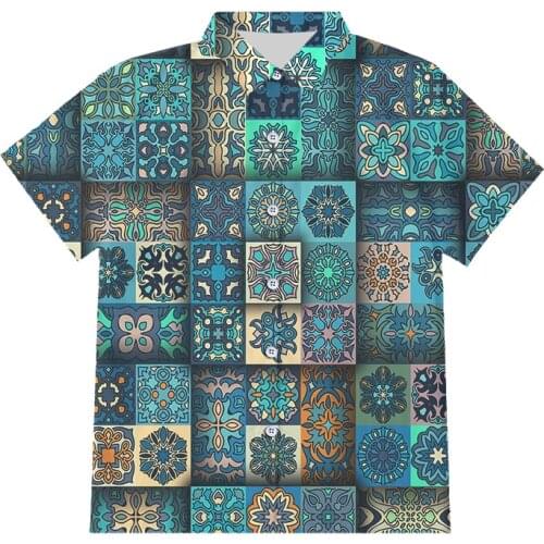 IFPD EU/US Size Harajuku Mens Casual Button Shirt Cool Stitching Flower Pattern Print 3D Shirt Suitable Plus Size Short Shirt