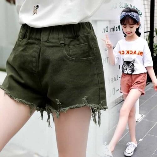 Children Summer Hot Shorts Big Girls Cotton Clothes 2019 New Elastic Wash Denim Shorts For 4 to 14 Years Old Kids Casual Pants