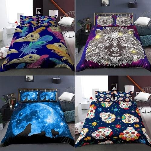 Feather Pattern Bedding Set Lion Duvet Cover Soft Comforter Cover Queen King Size Comfortable Bedding